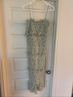 Smocked Floral Maxi Dress in Light Sage